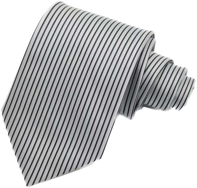Geotae Zerun New Classic Men's Striped Silk Tie Necktie (Silver Grey/Black) - Image 1